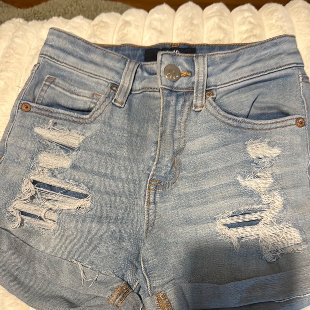 Light Blue Distressed Denim Shorts
